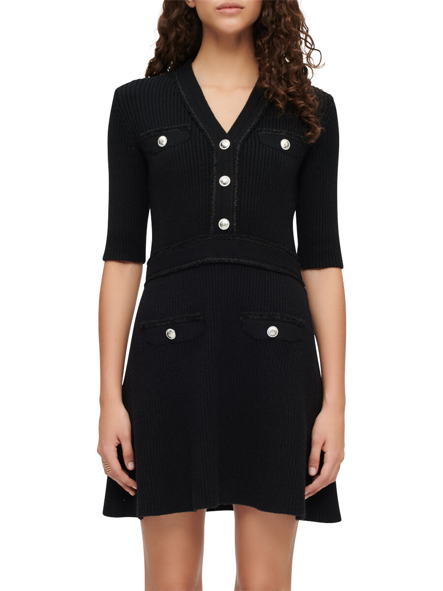 Rochie neagră din tricot din viscoză cu nervuri - Negru
