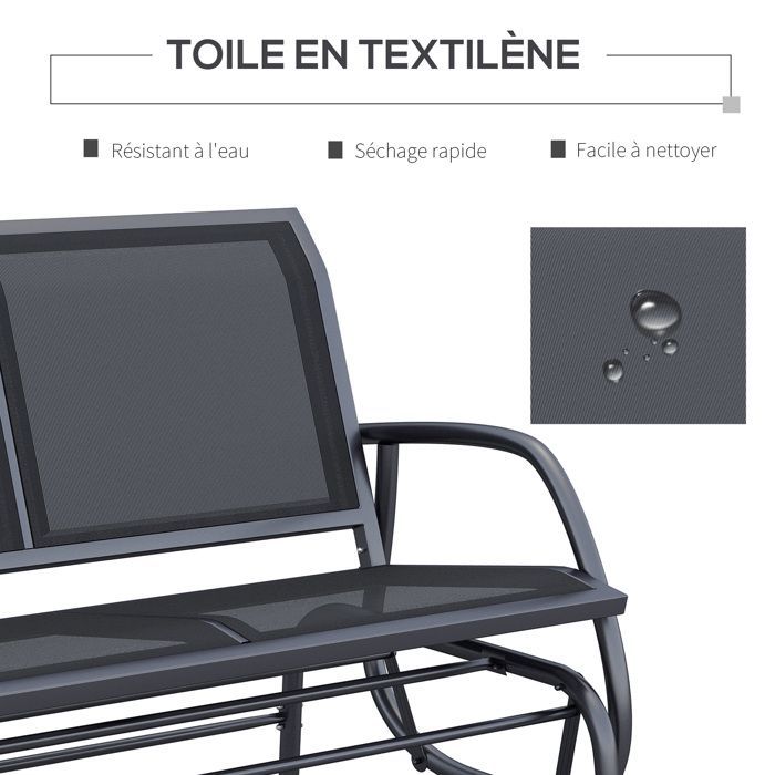 Outsunny - Banco de jardín - Metal - 120x70x85cm - Negro