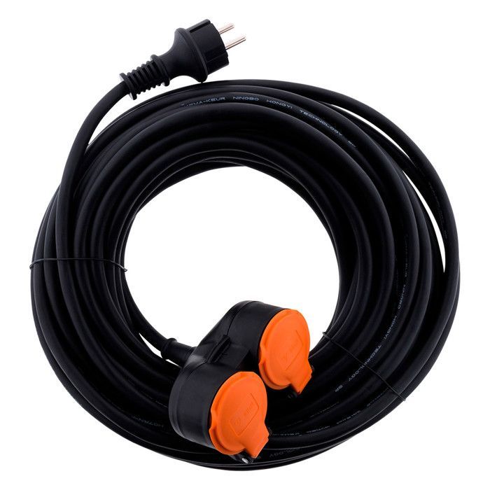 Cable alargador impermeable de 2 tomas con cubierta, color naranja, 2P+E H07RN-F, 3x1,5 mm², 10 m - Zenitech