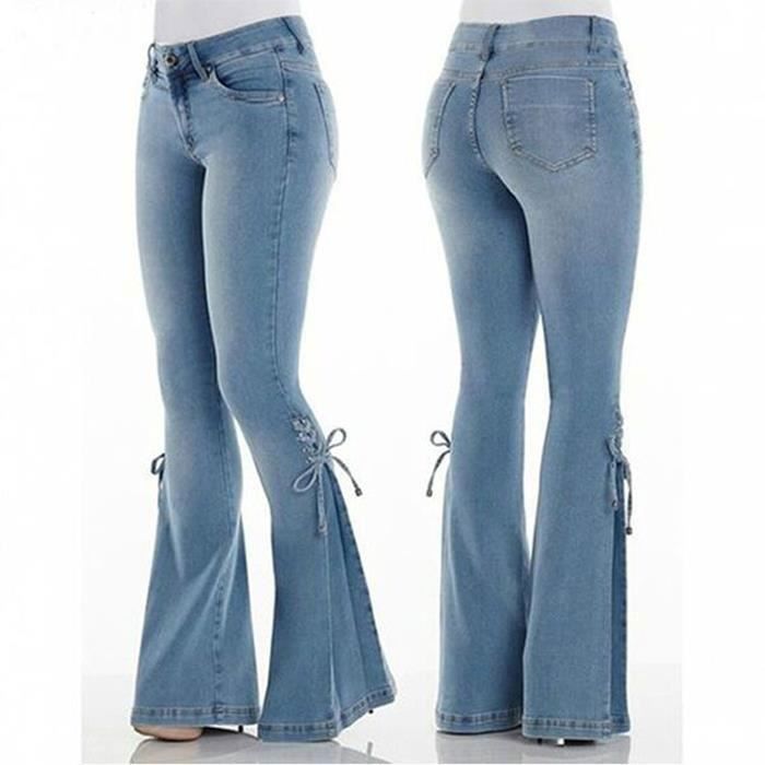 Pantalones vaqueros para mujer - FUNMOON - Corte ajustado - Tiro medio - Azul claro - Azul