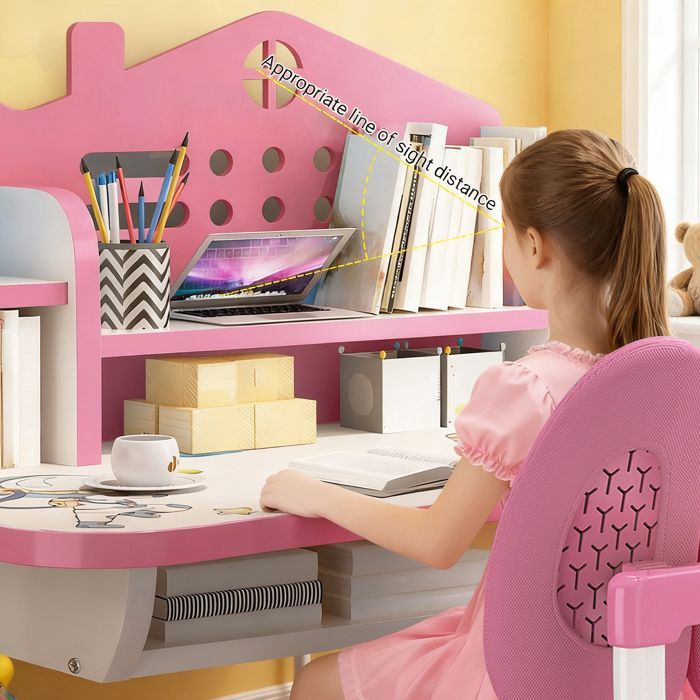 Ensemble Bureau Enfant Réglable - Plateau Élargi avec Inclinaison - Tiroir de Rangement et Motif Dessin Animé