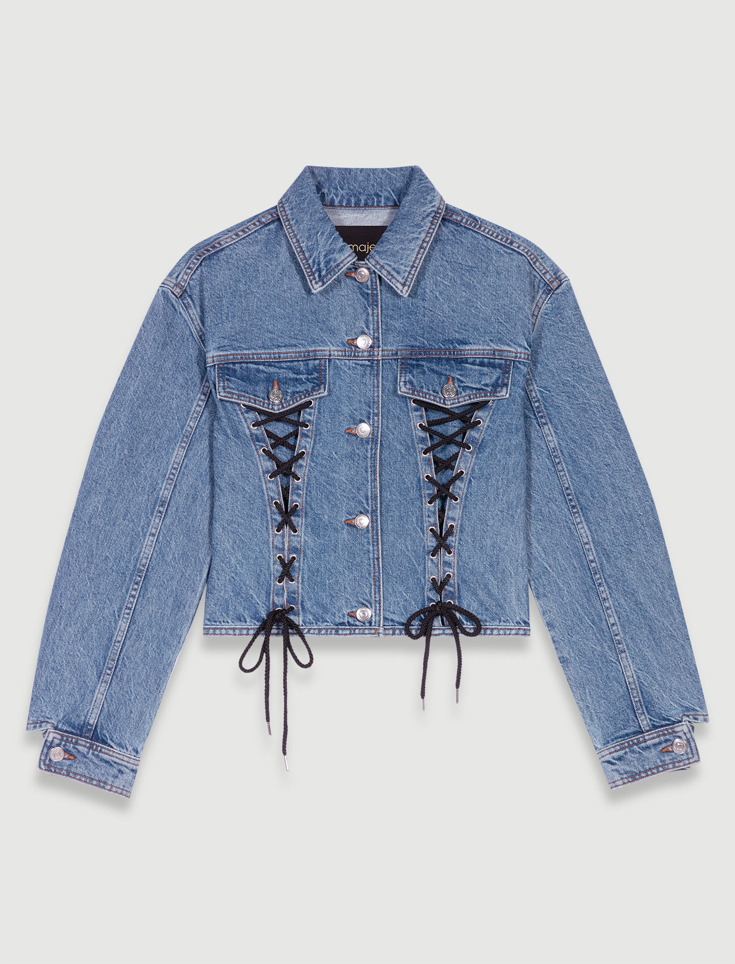 Jachetă din denim cu cravată - Albastră
