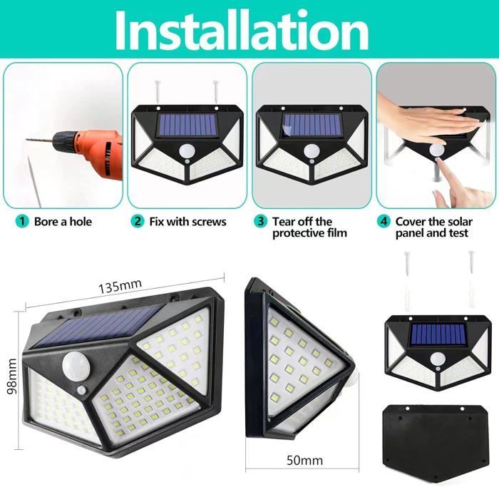 Paquete de 5 luces solares exteriores con sensor de movimiento, focos LED, luces de pared para jardín, resistentes al agua IP65, 3 modos.