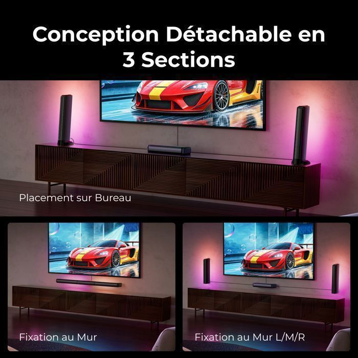 ULTIMEA Barre de son 7.1 canaux pour TV avec Caisson de Basse filaire, lumière RVB, contrôle des App, puissance de crête 410W
