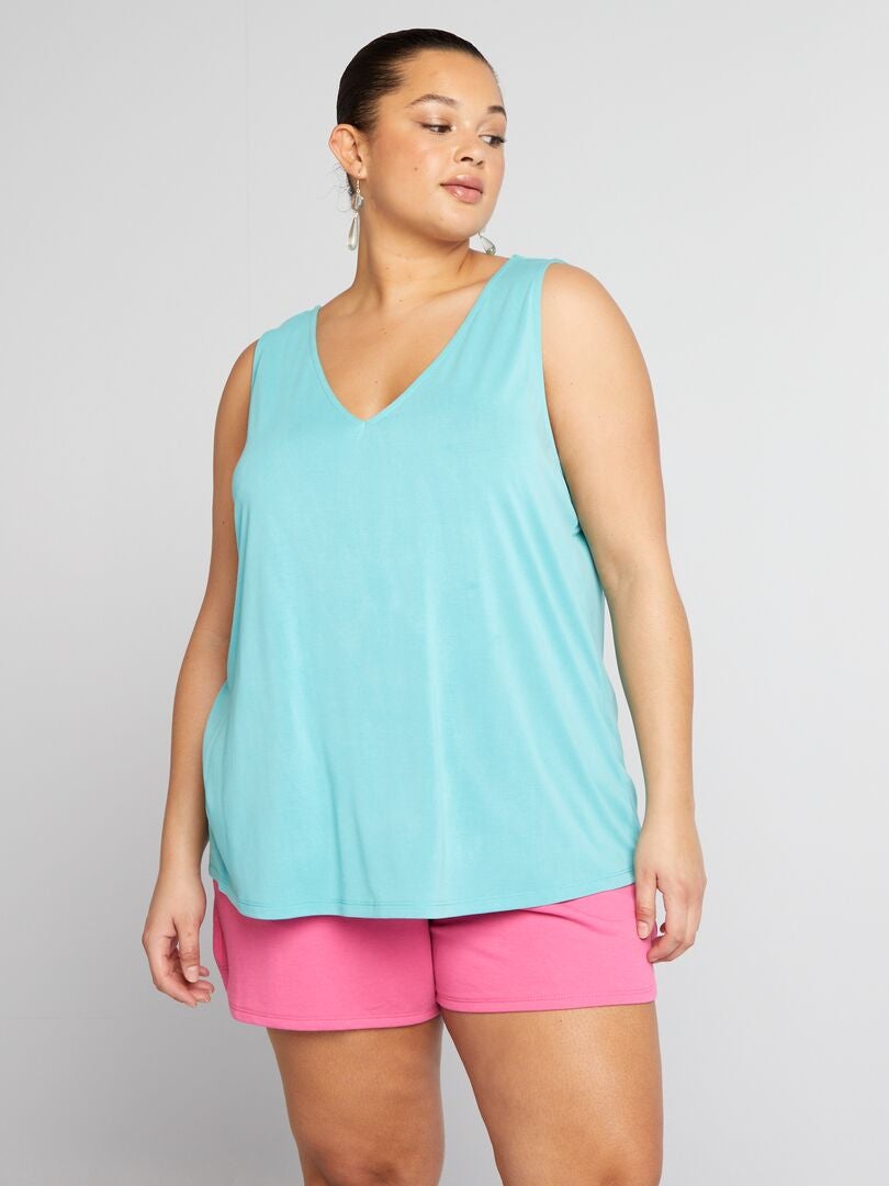 Zachte en elastische tanktop met V-hals - BLAUW