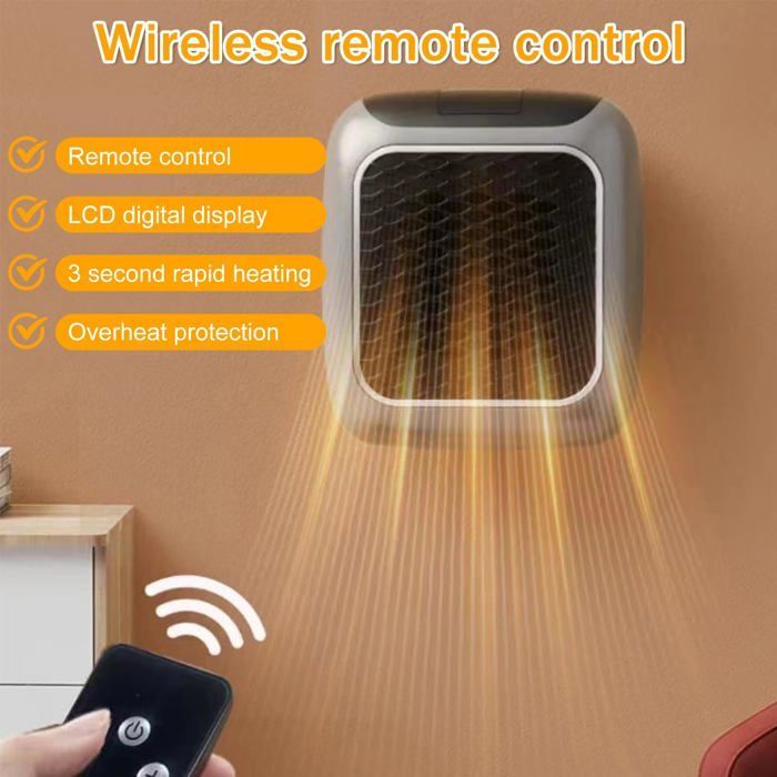 Calefactor eléctrico inteligente de cerámica de 800 W con enchufe de pared y termostato remoto.