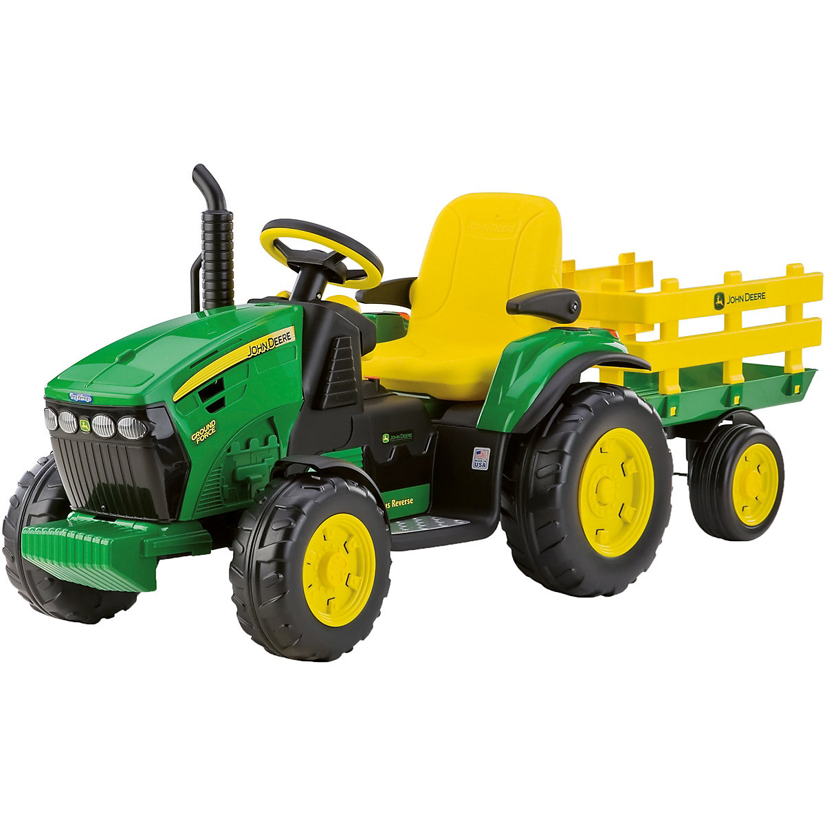 Elektrisch voertuig van John Deere met aanhanger 12V