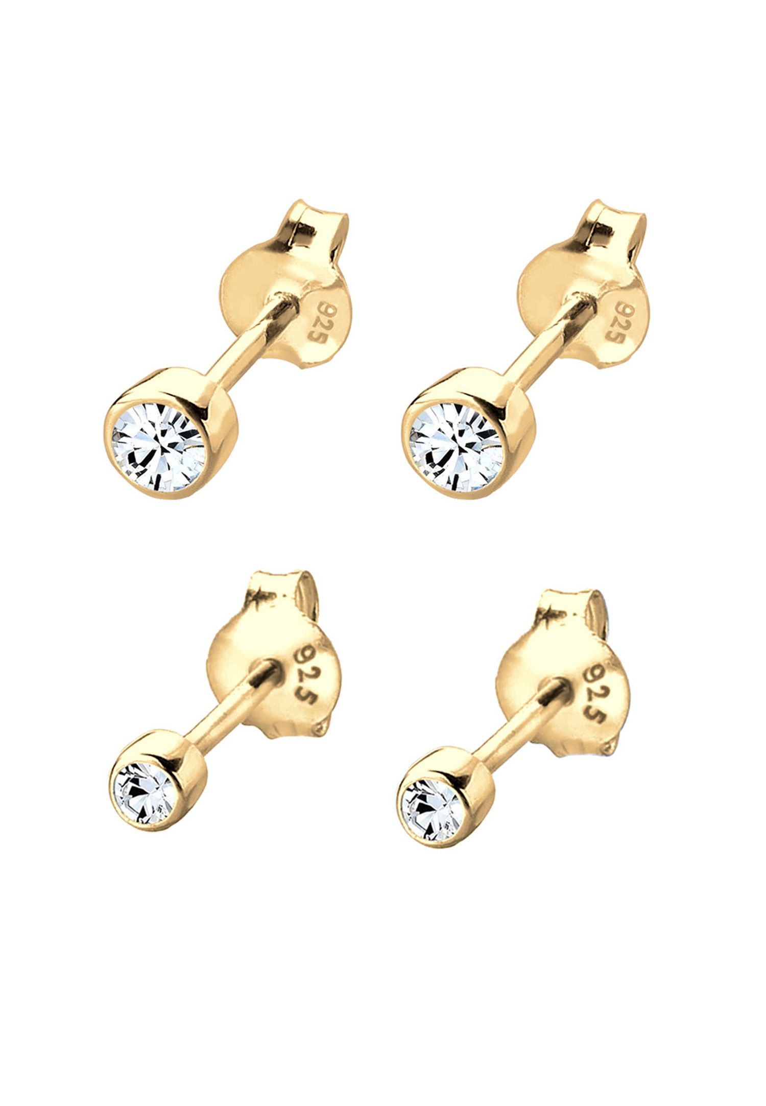 Elli Femmes clous d'oreilles Basique set de 2 avec cristal en argent sterling 925