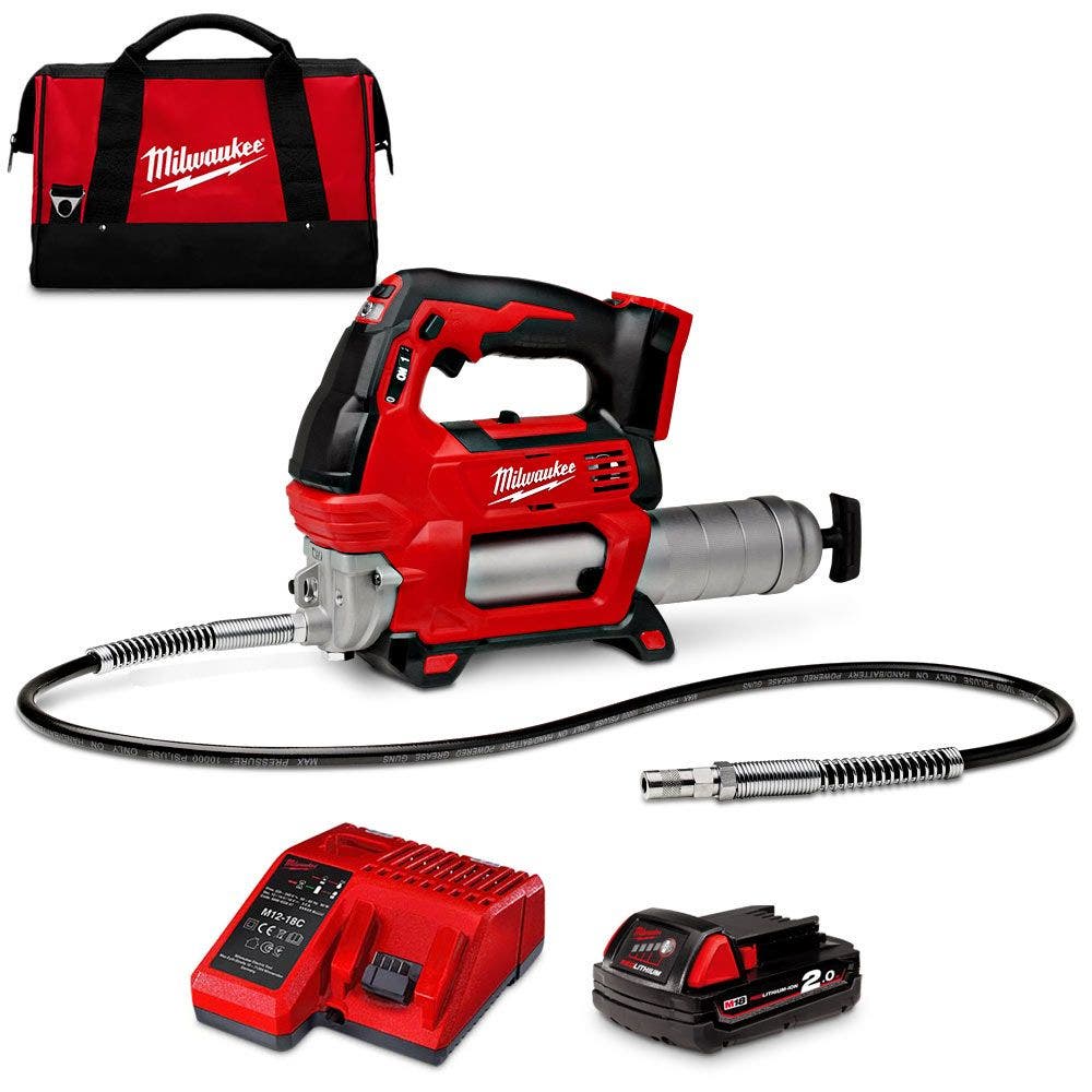 MILWAUKEE 18 V-os 1 x 2,0 Ah-s zsírzópisztoly készlet M18GG-201B