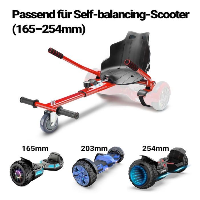 Wiltec Balance Scooter Seat – Red – 120 kg max. capacity – with wheels and handles – adjustable for adults and children –