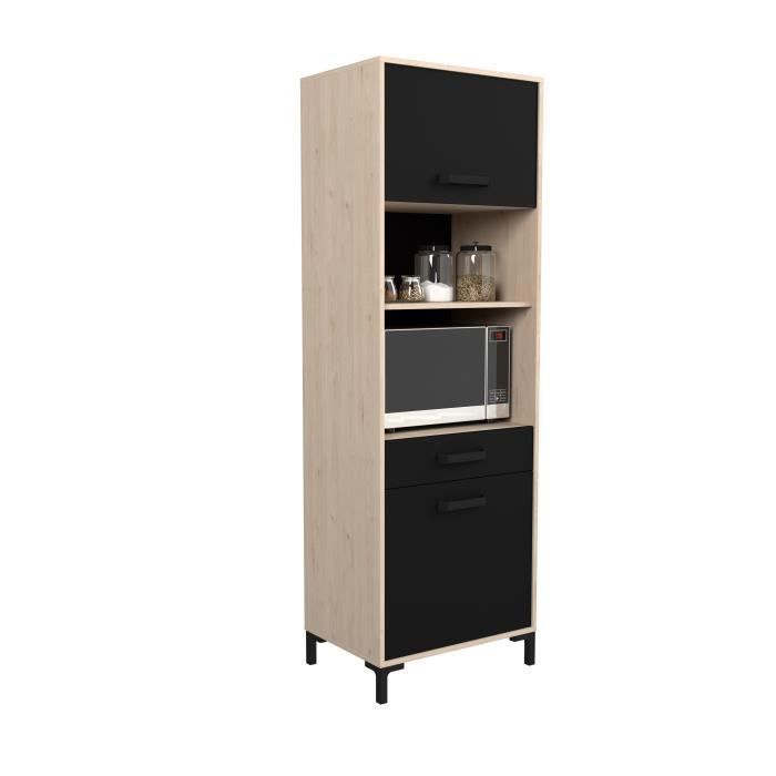 Aparador de cocina FACTORY de 60 cm - 2 puertas - Ancho 60 x Profundidad 43 x Alto 185 cm - Roble y negro - EKIPA