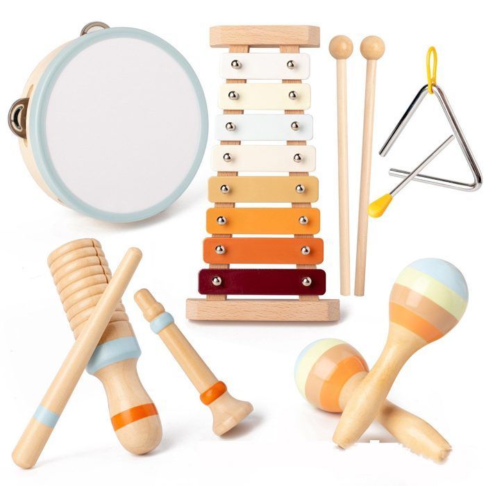 Juguetes educativos para bebés, instrumentos musicales Montessori, juguetes de madera para niños pequeños de 1 a 3 años, instrumentos musicales