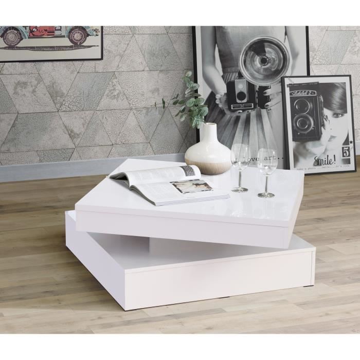 Coffee table with rotating top - Square, glossy white - 78 x 78 x 36 cm - COFFEE