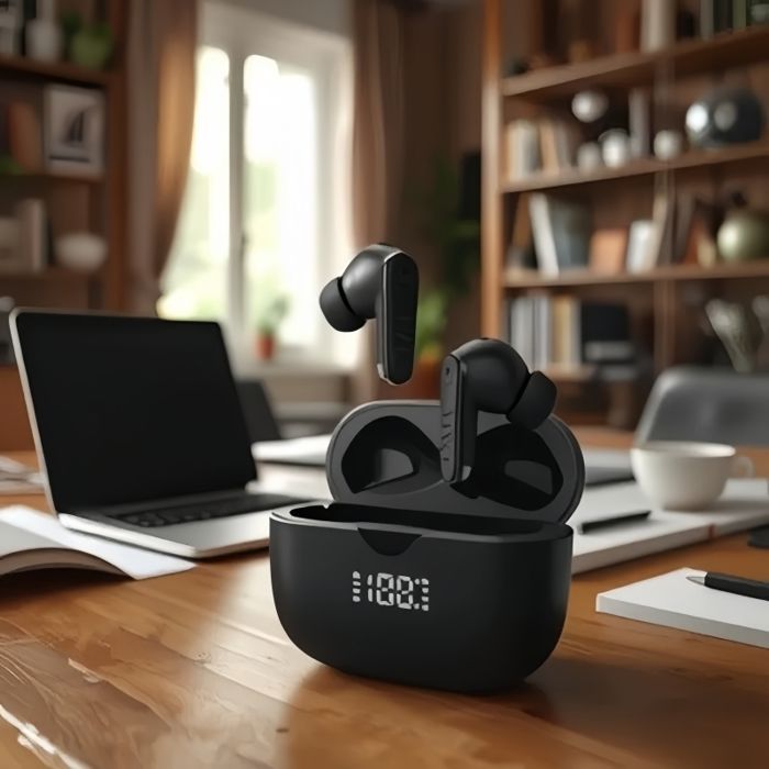 Auricolari wireless Bluetooth 5.4, impermeabili IPX5, con cancellazione del rumore - Neri