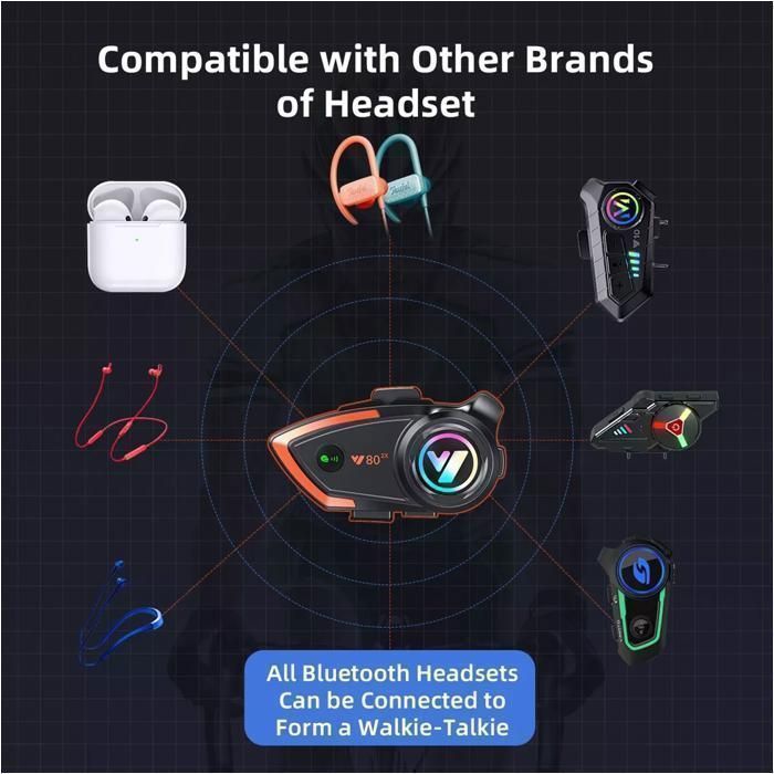 Intercomunicador Bluetooth para capacete de motocicleta, alcance de 500m, classificação IPX67, bateria de 1000mAh.