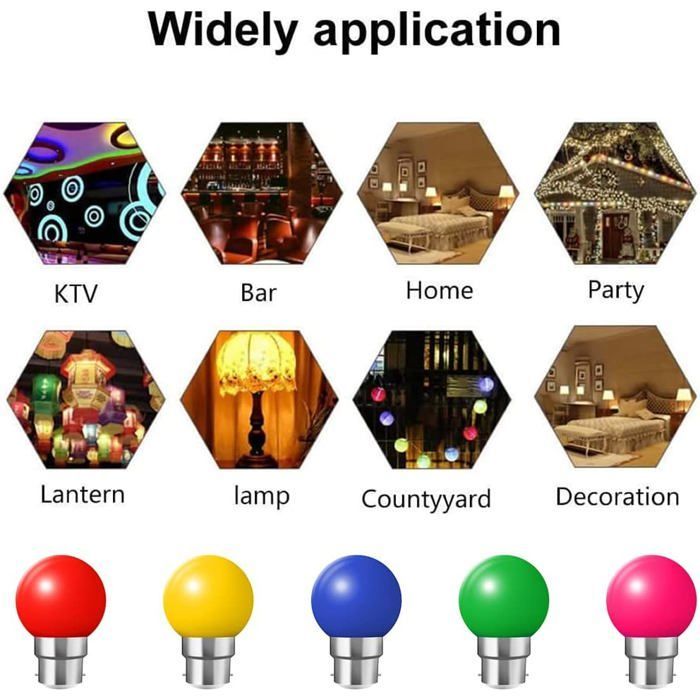 Bombilla LED de color B22 de 2W (equivalente a 20W), casquillo de bayoneta, guirnalda de luces LED multicolor - Paquete de 20