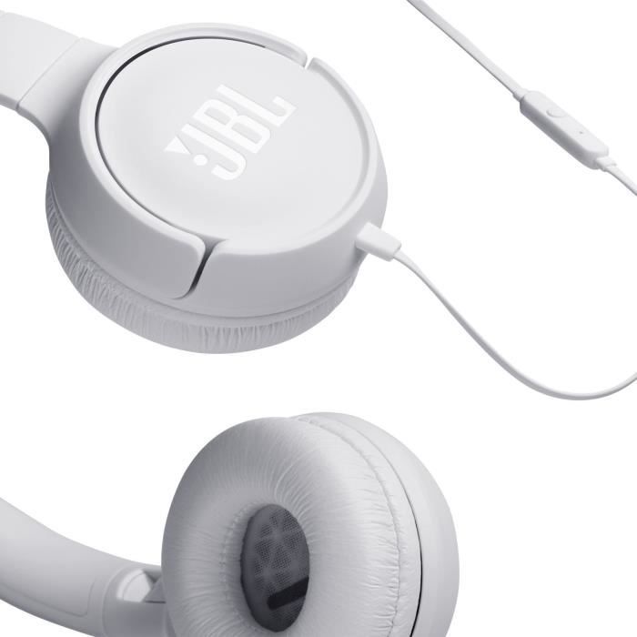 Casque filaire JBL Tune 500 - Son Pure Bass - Conception légère et et pliable - Blanc
