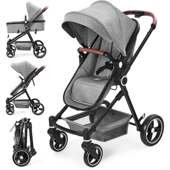 Cochecito 2 en 1, compacto, ligero y plegable con asiento reclinable, Bébé Confort Stroller para bebés de 0 a 3 años, gris.