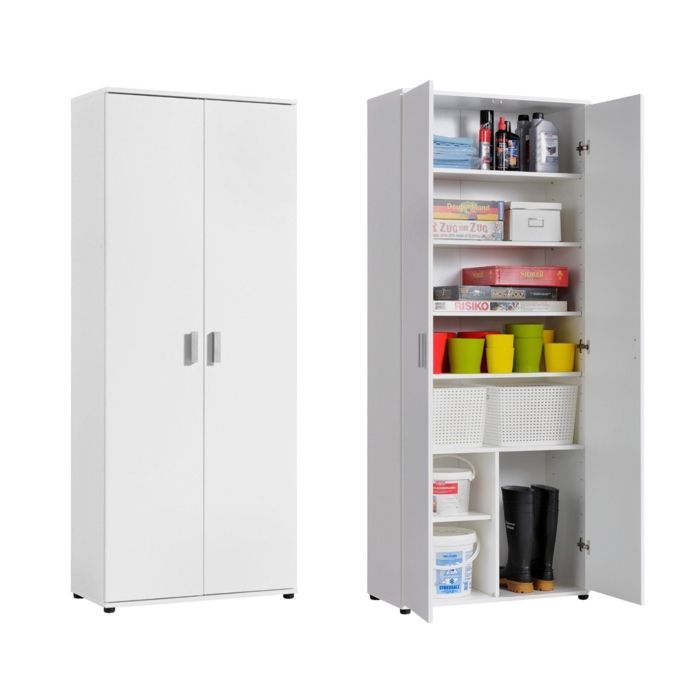 Armoire de rangement 2 portes - Armoire de bureau 6 étagères - 75x35x184 cm - Meuble de rangement - Blanc