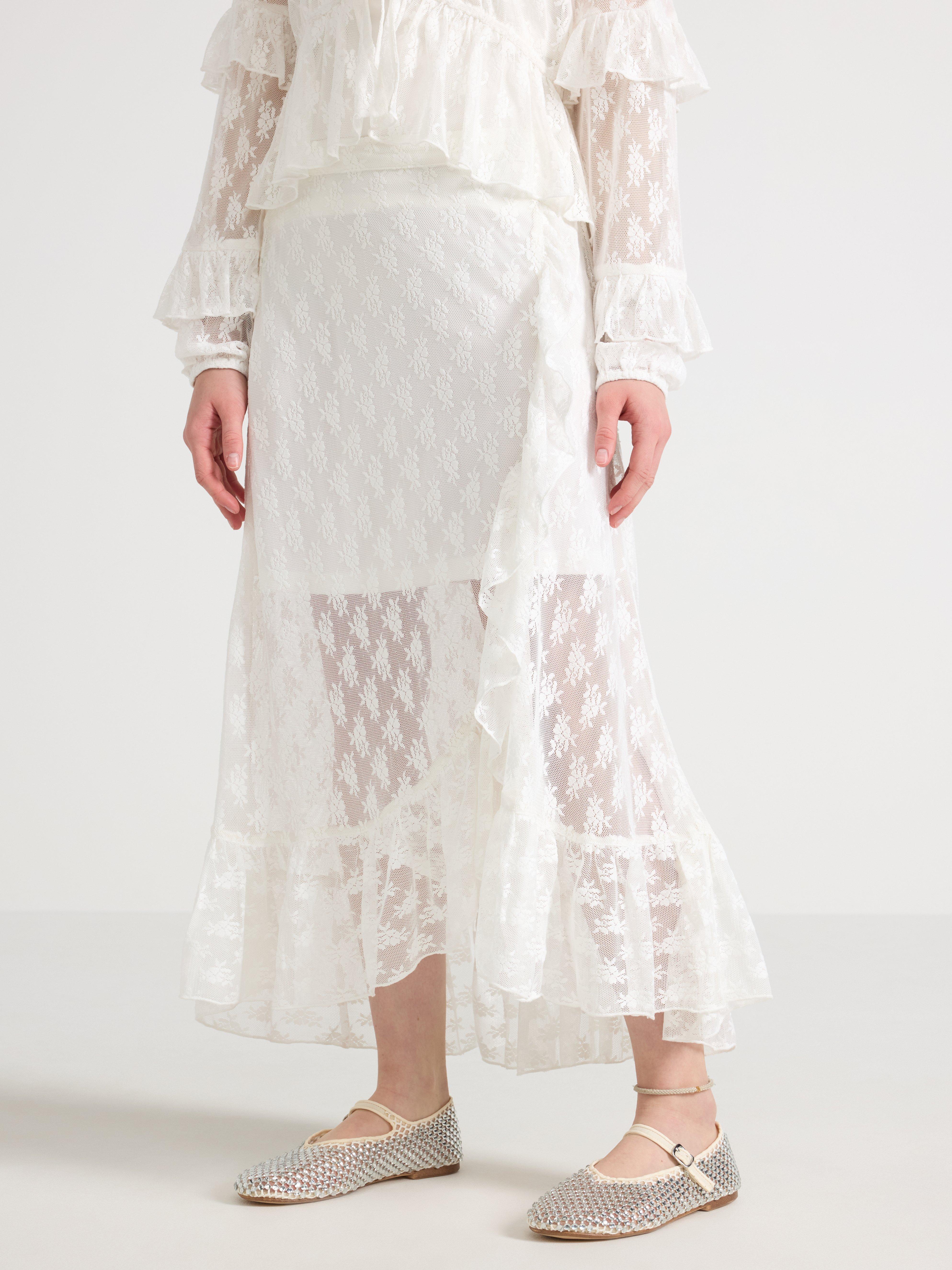 Blondenederdel med flæser Off White