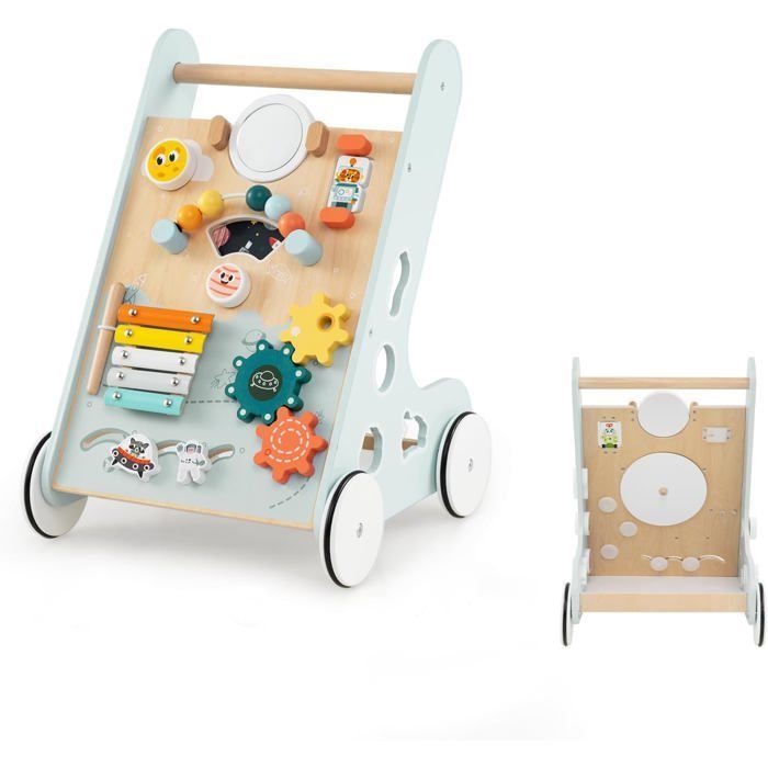LIFEZEAL Chariot de Marche Bébé en Bois 1+ Ans, Trotteur Evolutif 8 en 1 Multifonctionnel,  Jouet éducatif, Marcheur pour Bebe, Ver