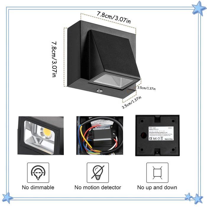 Aplique LED de exterior de 2 piezas, 5W, IP65, 3000K – Aluminio negro, compacto 7,8×3,5×7,8 cm