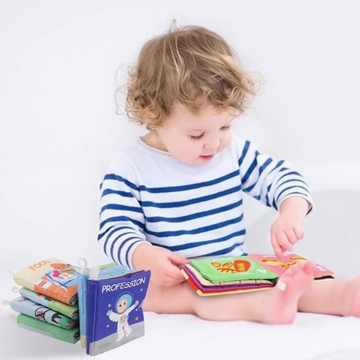 Set van 6 stoffen boekjes, zachte babyboekjes voor de vroege ontwikkeling (0-3-6 maanden), babyboekje als cadeau voor pasgeborenen