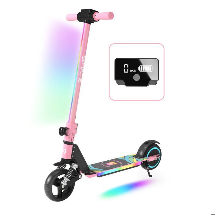 Trottinette électrique Enfants Avec Amortisseurs- Néons colorés  - 130W - Pliable Scooter - écran LCD - aux 6-12 ans - Rose