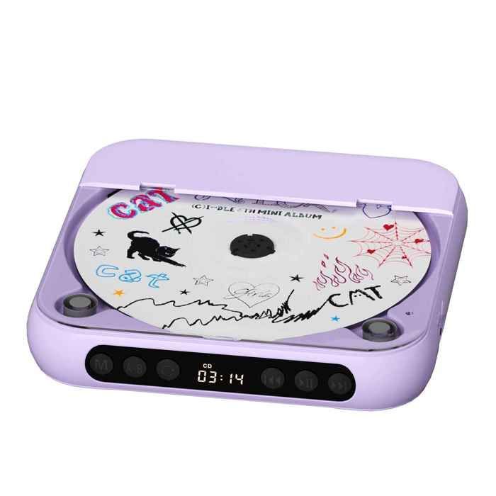 Reproductor de CD Bluetooth - Mini reproductor de CD portátil, delgado y ligero - Versátil - Compatible con CD y USB - 135 x 135 x 25 mm - Lila