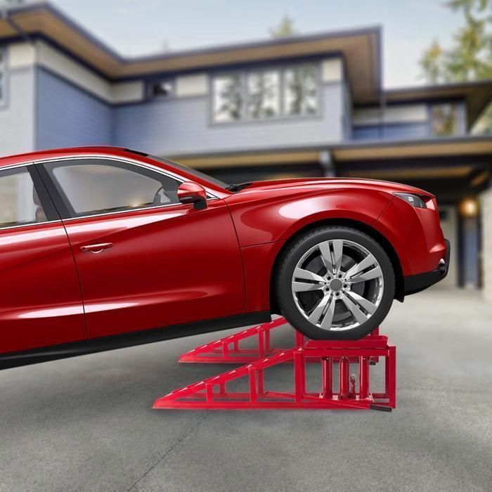 Rampa de acceso AREBOS con gato hidráulico, ajustable de 290 a 375 mm, capacidad de carga de 2 toneladas, para coches, furgonetas y remolques – Juego de 2