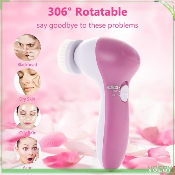 Spazzola per la pulizia del viso - FAFEICY - 5 in 1 - Portatile - 2 velocità - Rosa