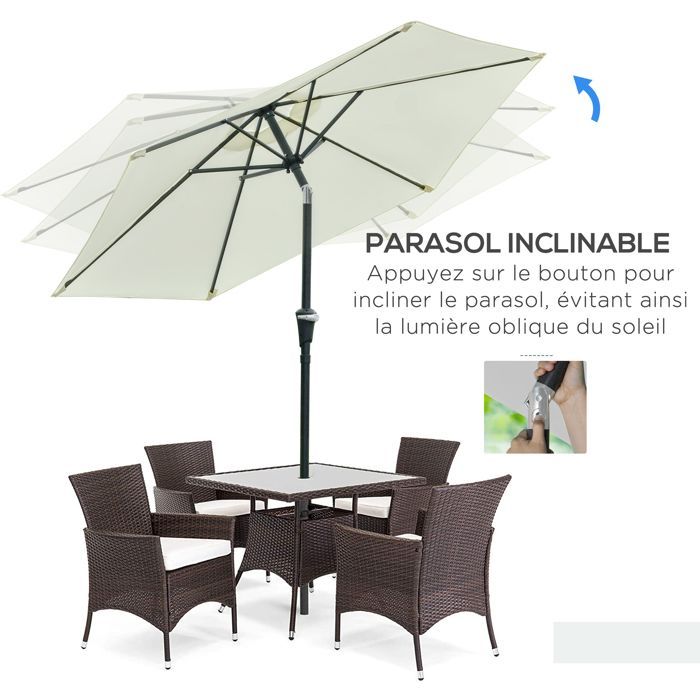 Tuinparasol - Outsunny - zeshoekig - kantelbaar - metaal, polyester met hoge dichtheid 180 g/m² - Ø 2,3 x 2,16 m - crème