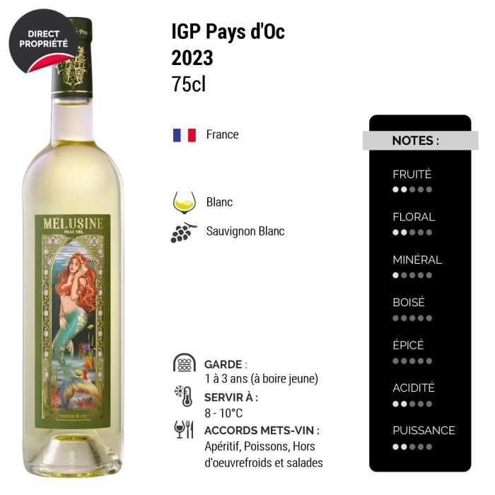 Pays d'Oc Melusine - Blanc 2023 - Domaine de Prax Viel - Vin Blanc du Languedoc - Roussillon (6x75cl)