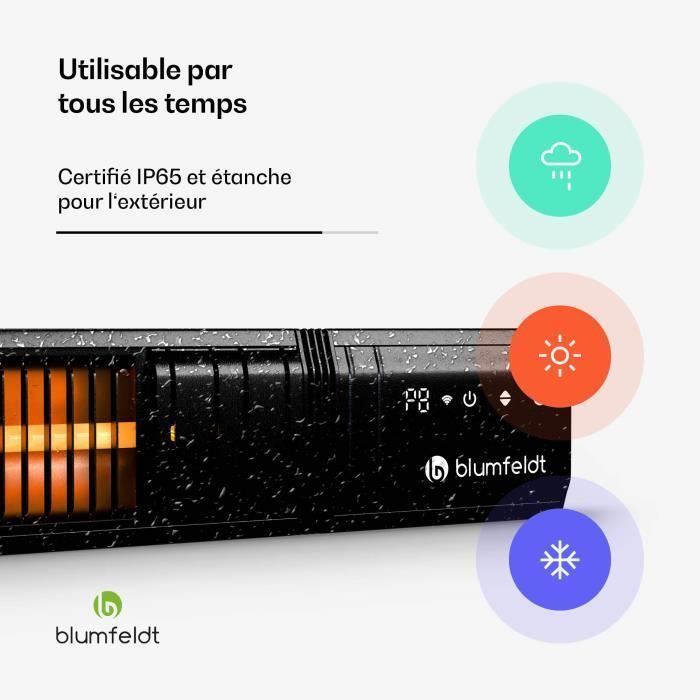Radiador exterior - BLUMFELDT - Gold Bar Slim - 2000W - WiFi - IP65 - Pantalla táctil