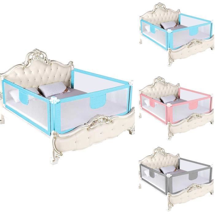 BELFOYER Barrière de lit bébé anti-chute 150cm Réglable en hauteur Bleu Avec Maille respirante et support en acier au carbone