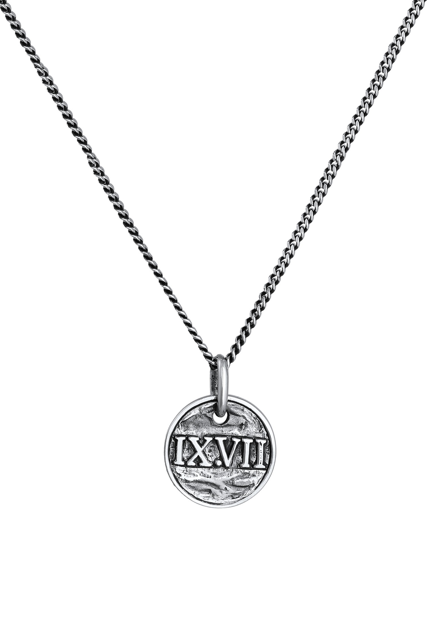 KUZZOI Pendentif homme pièce chiffres romains en argent 925 sterling oxydé