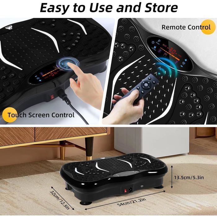 Plateforme Vibrante– EVOLAND - 10 Niveaux - 5 Modes De Programme - Bluetooth Intégré - avec Télécommande - 150 kg Max