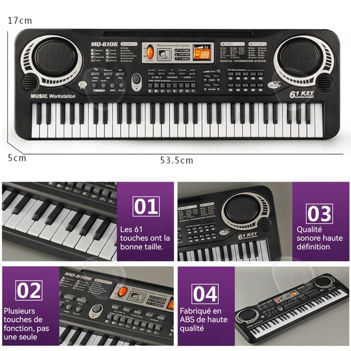 C 61-toetsen elektronisch orgel, multifunctionele piano met microfoon, kinderpiano, elektronische piano met hoge geluidskwaliteit