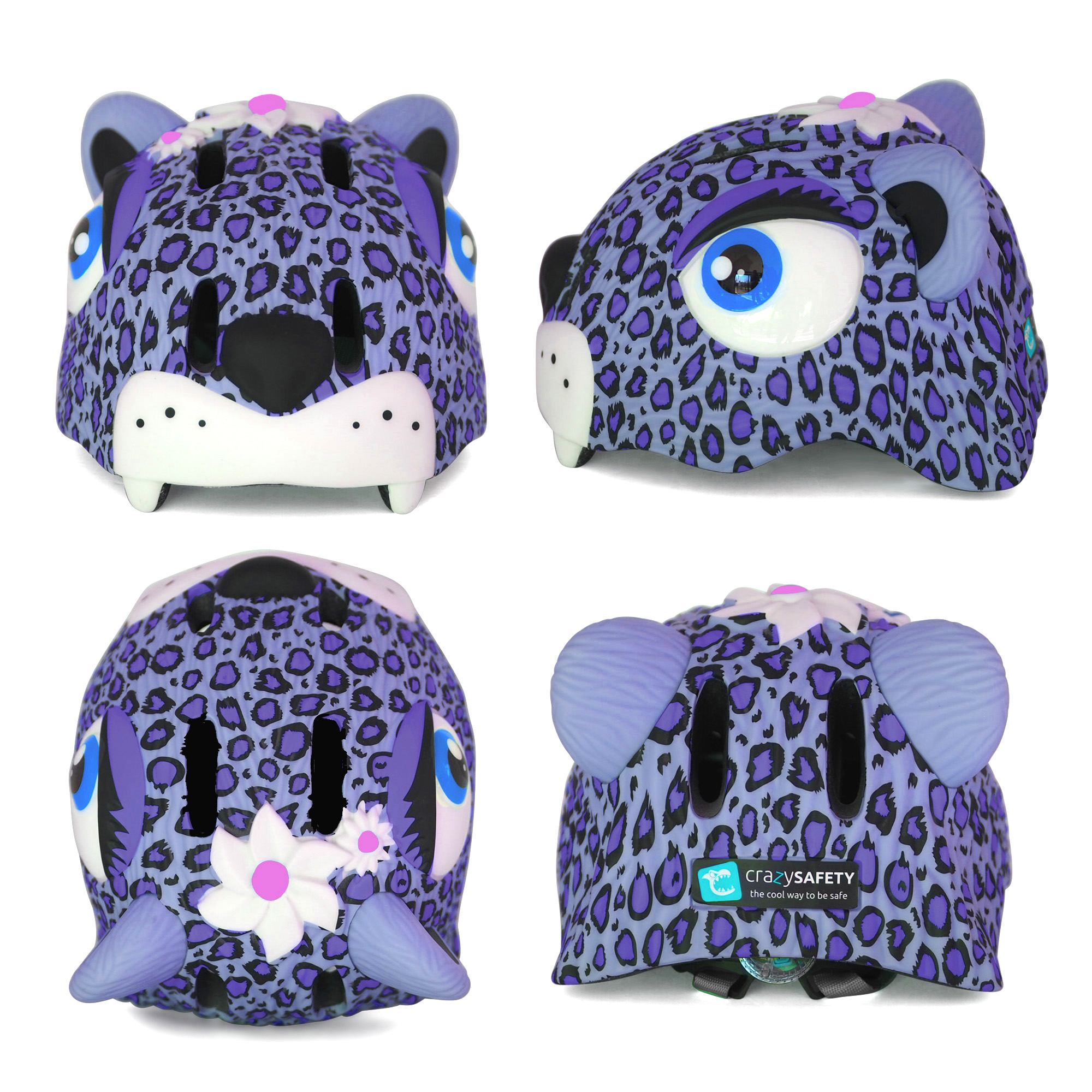 Kinderfahrradhelm | Lila Leopard | Crazy Safety | EN1078-zertifiziert