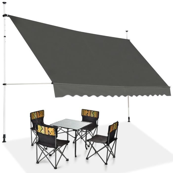 DREAMADE Auvent Rétractable Manuel 395CM, Store Banne Rétractable Etanche avec Manivelle&Tige de Support, pour Balcon, Magasin,
