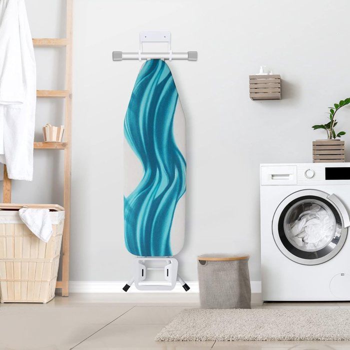 Wall-Mounted Ironing Board Holder 12x11cm White, Storage Hook for Laundry Room or Garage