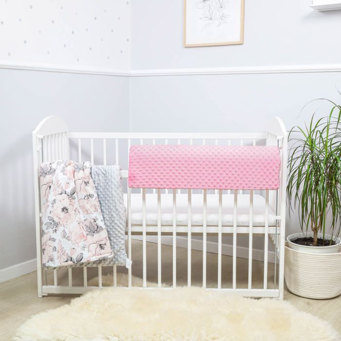 Paracolpi per culla, protezione per bambini 70 - Paracolpi traspirante completo per culla, protezione per culla con bordo in schiuma, rosa Minky