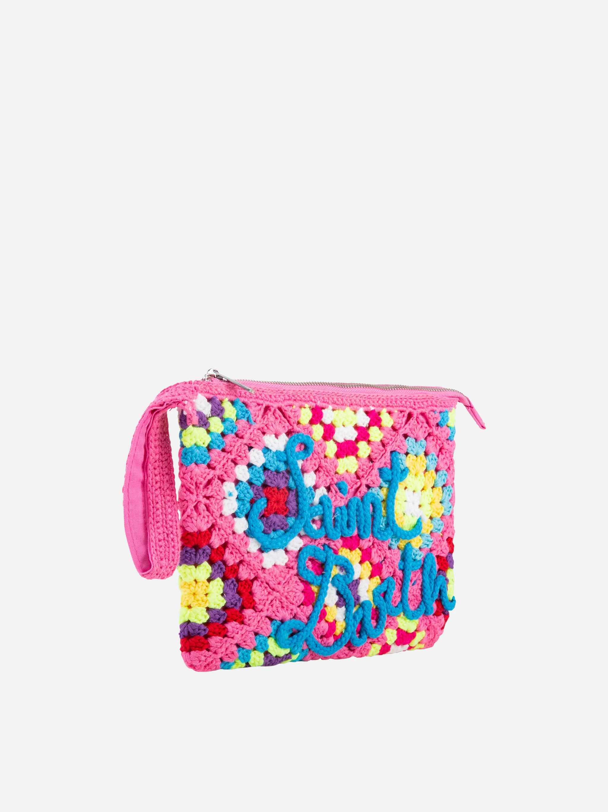 Rosa gehäkelte Parisienne-Tasche mit Saint-Barth-Stickerei