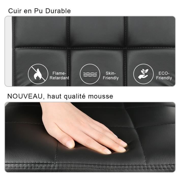 Juego de 2 taburetes de bar para cocina estilo bistró - Sillas de bar de piel sintética negra - Altura ajustable de 55 cm a 75 cm