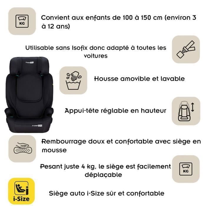 Silla de coche ajustable VEGA i-Size de 100-150 cm hasta 36 kg, de 3 a 12 años, color negro.