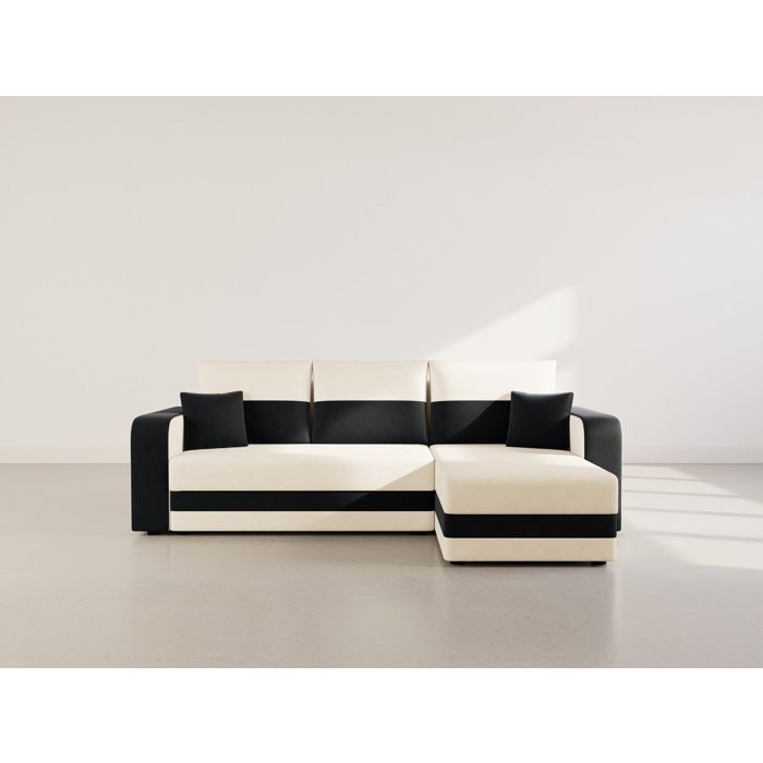 Harvey - Divano letto angolare reversibile a 4 posti con contenitore, in tessuto bicolore - Nero / Beige