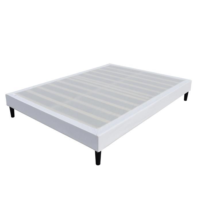 Gestoffeerde bedbodem van 120x190 cm met afneembare, wasbare hoes, wit + poten van 20 cm, 2 x 13 latten - Opaal - PVC-stof