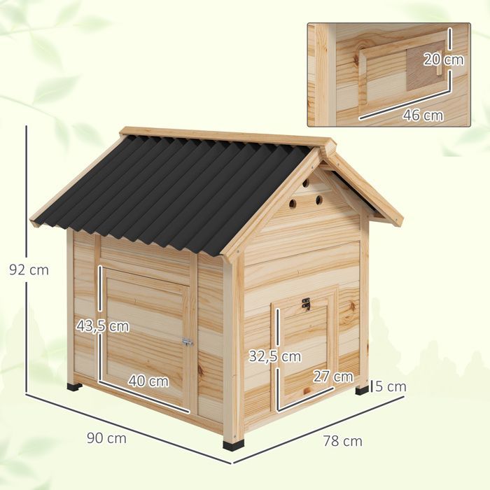 Gallinero para patos - PawHut - techo abatible, doble puerta y orificios de ventilación - madera - 78x90x92cm - efecto madera natural