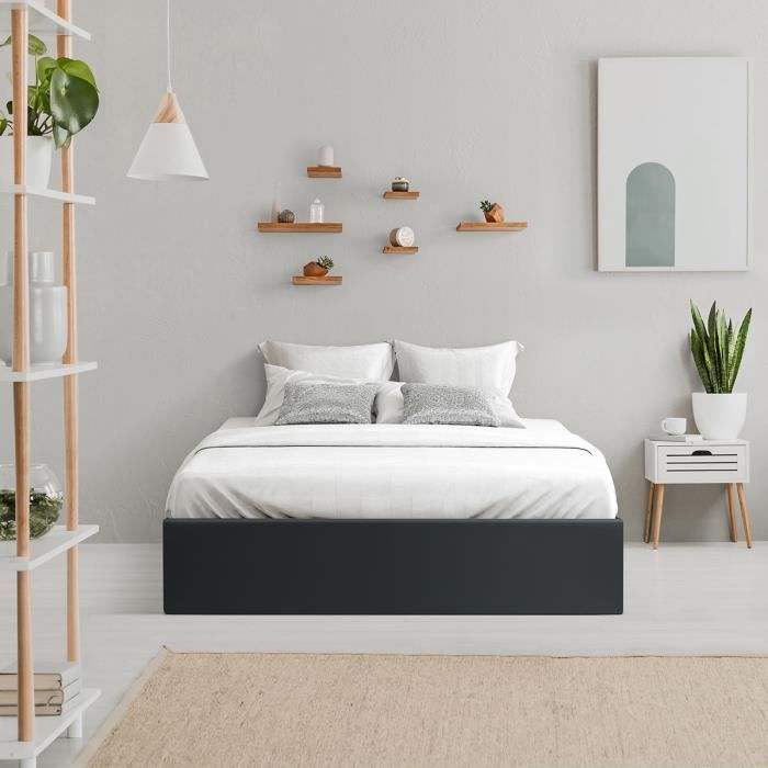 ECLIPSE Adult Storage Bed 140 x 190 cm - Black Faux Leather