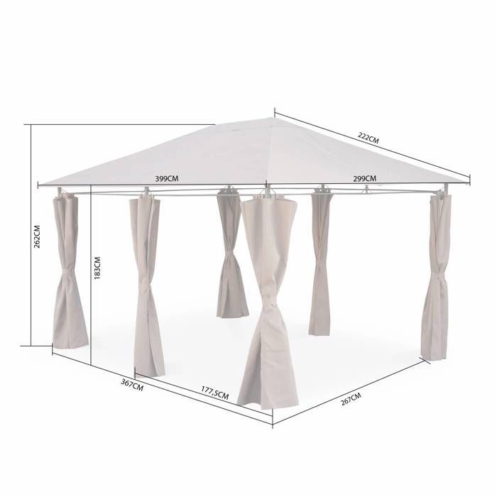Tonnelle 3x4 m - Divio - Toile grise - Pergola avec rideaux. tente de jardin. barnum. chapiteau. réception